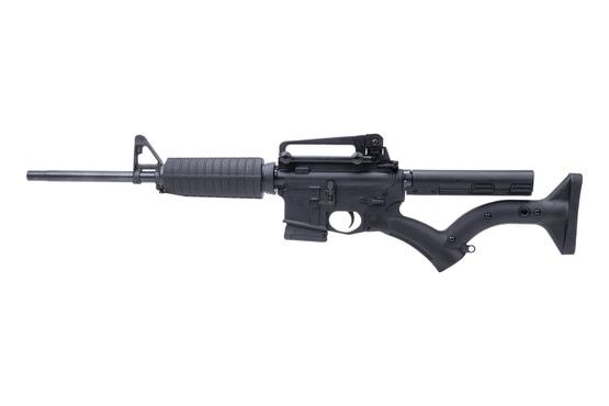 Featureless AR-15 rifle with carbine-length gas system.